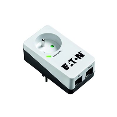 Eaton Multiprise/Parafoudre - Eaton Protection Box 1 Tel@ FR - 1 Prise FR + 1 Prise téléphonique - Blanc & Noir (PB1TF)