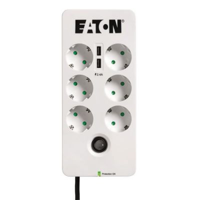 image Eaton Protection Box 6 USB DIN - Protection Contre Les surtensions - CA 220-250 V - 2500 Watt - connecteurs de Sortie : 6 - Blanc