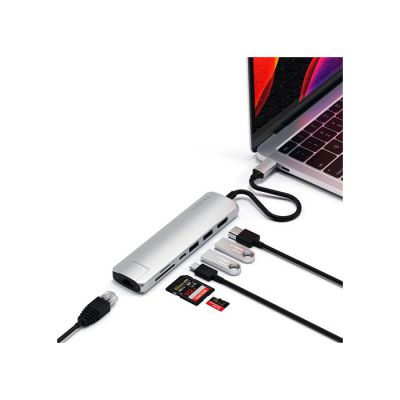 image Hub USB Satechi Slim USB-C 7 en 1 avec 4K et port Ethernet - Argent 