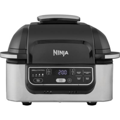 image Ninja Foodi Grill & Air Fryer, 5,7L, 5 Fonctions de Cuisson Air Fry, Grille, Cuit, Rotis et bien plus, Pièces Lavables au Lave-vaisselle, Noir/Argent AG301EU