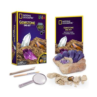 Bandai - National Geographic - Kit de fouille - 3 gemmes à extraire - Améthyste, Œil-de-tigre et Quartz - Jeu scientifique et éducatif - STEM - JM00646