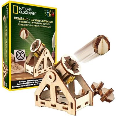 image Bandai - National Geographic - Les inventions De Vinci - kit pour construire une bombarde en bois sans outil - Jeu scientifique et éducatif - STEM - JM02495