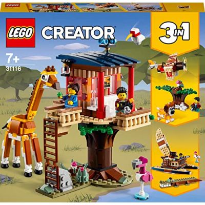 LEGO 31116 Creator 3-en-1 La Cabane dans l’Arbre du Safari, Jouet de Construction, avec Bateau, Avion et Figurines Animaux de la Savane, Minifigurines