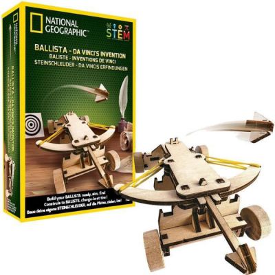 image Bandai - National Geographic - Les inventions De Vinci - kit pour construire une baliste en bois sans outil - Jeu scientifique et éducatif - STEM - JM02494