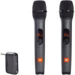 image produit JBL Wireless Microphone Set - Set de 2 micros à main Bluetooth sans fil et récepteur UHF rechargeable, compatible avec les enceintes JBL PartyBox, en noir