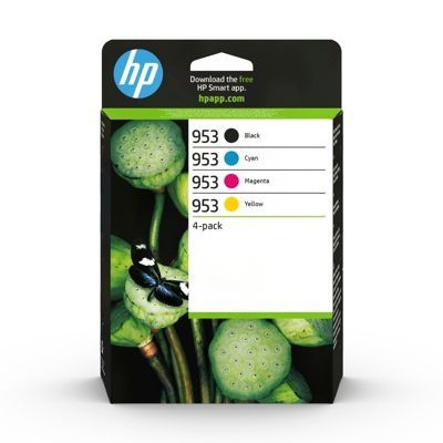 image HP 953 Pack de 4 Cartouches d'Encre Noire, Cyan, Magenta et Jaune Authentiques (6ZC69AE) | L'emballage peut varier