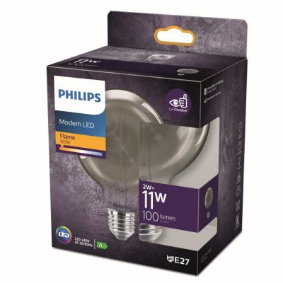 image Philips ampoule LED Globe 93mm Modern Filament Mini Smoky E27 11W Blanc Chaud, Verre