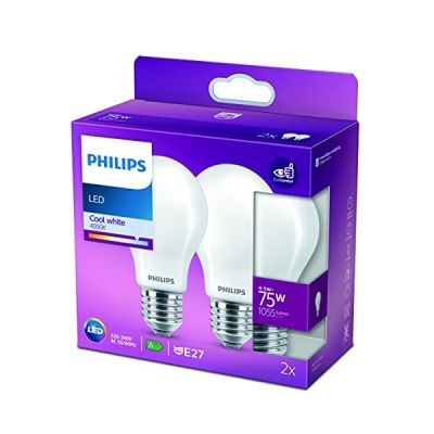 image Philips ampoule LED Equivalent 75W E27 Blanc froid non dimmable, verre, lot de 2