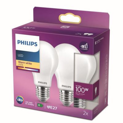 image Philips ampoule LED Standard E27 100W Blanc Chaud Dépolie, Verre, 2 Unité (Lot de 1)