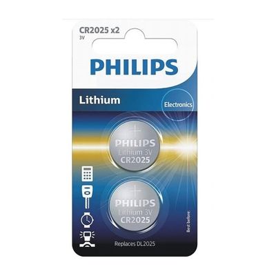 image Philips Piles Bouton CR2025 2 Pièces - Pile Montre 3V/150 mAh - Convient pour Montres, Calculatrices et Porte-clés - Pile au Lithium