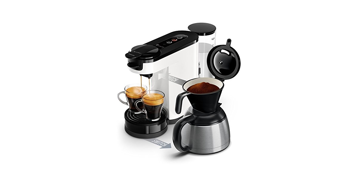 Philips Senseo Switch HD6592/04 Machine à Café 2 En 1 Dosettes Et Filtre - Verseuse Isotherme 7 Tasses Blanche