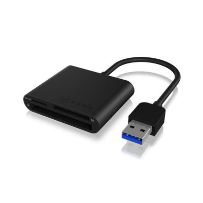 image ICY BOX IB-CR301-U3 USB 3.0 Type-A pour Cartes mémoire CF, SD et microSD, SD 3.0, boîtier en Aluminium, cble intégré, Noir
