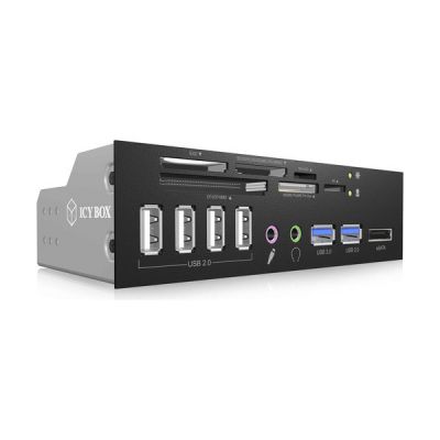 image ICY Box Lecteur de Cartes mémoire Interne pour Un Emplacement 5,25" (Lecteur de Cartes 6 en 1, 2X USB 3.0, 4X USB 2.0, 1x eSATA, Audio Entrée/Sortie), IB-863a-B
