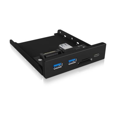 image ICY BOX USB 3.0 en Face Avant, 1x USB-C, 2X USB-A, SD et Lecteur de Carte microSD, 3, 5 Pouces Interne, métal, Noir 60433