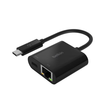 image Belkin Adaptateur USB-C vers Ethernet + recharge (alimentation Passthrough de 60 W pour les appareils connectés, vitesses Ethernet de 1 000 Mbit/s, adaptateur Ethernet pour MacBook Pro)