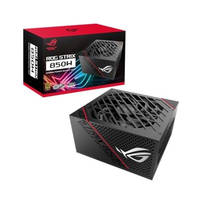 image ASUS ROG Strix 850W Gold Bloc d’alimentation (radiateurs, ventilateurs axiaux à double roulement à billes, technologie 0dB, certification 80 plus Gold, câbles modulables, Garantie 10 ans)