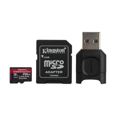 image Kingston MLPMR2/256GB Carte microSD (256GB microSDXC React Plus SDCR2 Avec adaptateur SD + Lecteur de carte)