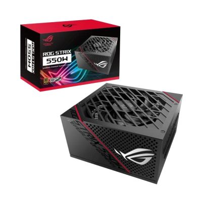 ASUS ROG Strix 550W Gold Bloc d’alimentation (radiateurs ROG, ventilateurs axiaux à double roulement à billes, technologie 0dB, certification 80 plus Gold, câbles modulables, Garantie 10 ans)