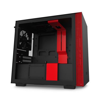 image NZXT H210, Mini-ITX PC Gaming Case, Front I/O USB Type-C Port, Tempered Glass Side Panel, Cable Management System, Water-Cooling Ready, Radiator Bracket, Steel Construction, Black/Red