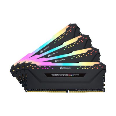 image Corsair Vengeance RGB PRO - Kit de Mémorie Enthousiaste (32Go (4x8Go), DDR4, 2666MHz, C16, XMP 2.0) Eclairage LED RGB dynamique - Noir