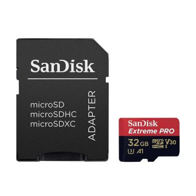 image Carte Mémoire microSDHC SanDisk Extreme PRO 32 Go + Adaptateur SD jusqu'à 100 Mo/s, Classe 10, U3, V30, A1