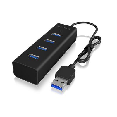 image ICY BOX IB-HUB1409-U3 Concentrateur USB 4 Voies (Connexion de Type A) avec 4X connecteurs USB 3.0 (Type A), cble intégré (40 cm), Aluminium, Noir