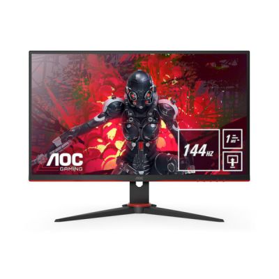 image AOC Écran gamer 24G2AE/BK 60 cm (23,8 pouces) (FHD, HDMI, DisplayPort, FreeSync, temps de réponse de 1 ms, 144 Hz, 1920x1080) noir/rouge