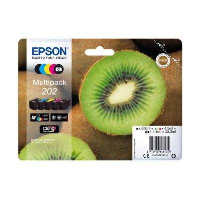 image Epson Multipack 202 Kiwi, Cartouches d'encre d'origine, 5 couleurs: Noir, Cyan, Magenta, Jaune, Noir photo, XP-6000, XP-6005, XP-6100, XP-6105