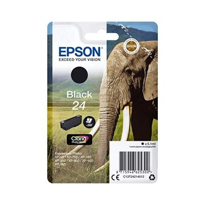 Epson 24 Black Elephant Genuine, Claria Photo HD Ink Cartridge, Standard Capacity