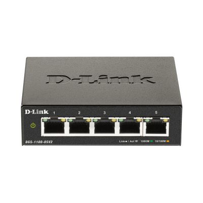 image D-Link DGS-1100-05V2 Switch administrable Smart Gigabit 5 ports avec prise en charge VLAN, fonctionnalités de couche 2, QoS, 802.3az EEE, sans ventilateur