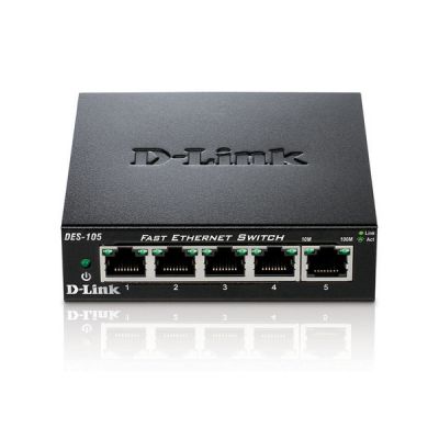 image D-Link DES-105 Switch 5 Ports Ethernet Metallique 10/100mbps - Idéal Partage de Connexion et Mise en Réseau Small/Home Office