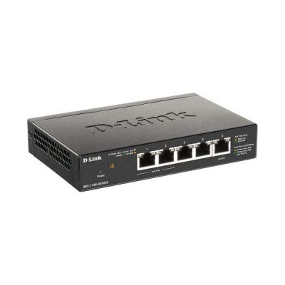 image D-Link DGS-1100-05PDV2 Switch administrable smart 5 ports Gigabit PoE, alimentation PoE, passthrough PoE, 802.3af, prise en charge VLAN, fonctionnalités de couche 2, QoS, 802.3az EEE, sans ventilateur