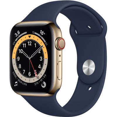 image Apple Watch Series 6 GPS + Cellular, Boîtier en Acier Inoxydable Or de 40 mm, Bracelet Sport Marine Intense