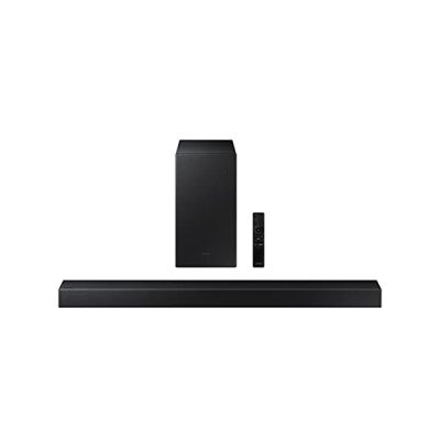 image Samsung Soundbar HW-A450/ZF 300 W, 2,1 canaux, Noir & Amazon Basics Câble Optique Audio numérique TOSLINK 1,83 m