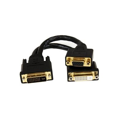 image StarTech.com Câble répartiteur en Y / Adaptateur doubleur DVI-I (M) vers DVI-D (F) / VGA (F) de 20cm - Wyse splitter - Noir (DVI92030202L)