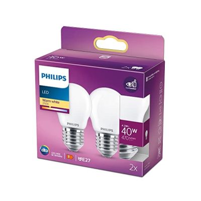 image PHILIPS LED Classic 40W Sphérique E27 Blanc Chaud Dépolie Non Dimmable Lot de 2