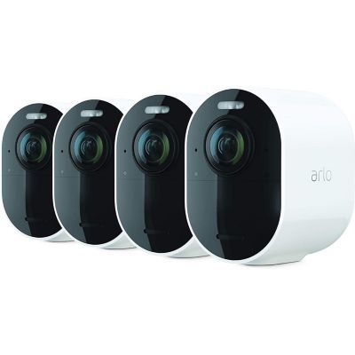 image Arlo Ultra 2 4K + SmartHub, Caméra de Surveillance WiFi Extérieure Sans Fil, Autonomie de 6 mois, Vision Nocturne en Couleur, emplacement carte Micro SD, Essai Arlo Secure inclus, 4 Caméras Blanc