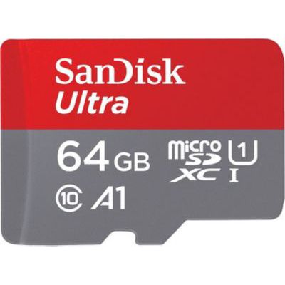 image SanDisk Ultra 32 GB microSDHC Memory Card + SD Adapter with A1 App Performance Up to 120 MB/s, Class 10, U1, SDSQUA4-032G-GN6MA , Red/Grey