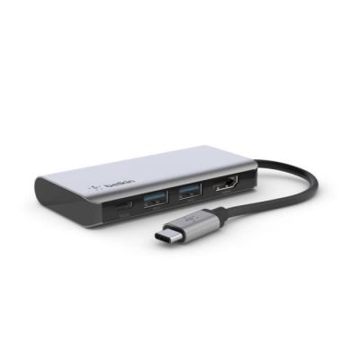 image Belkin Adaptateur USB-C Multiport 4-en-1 (avec 4K HDMI, USB-C PD, Pass-Through de 100 W, 2 Ports USB-A) Noir