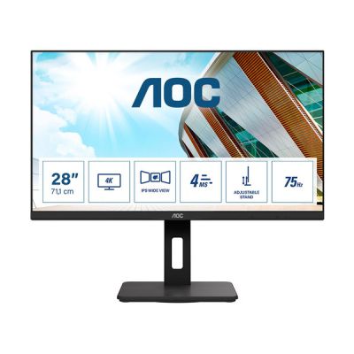 image AOC U28P2A – Écran UHD 28" réglable en Hauteur (3840 x 2160, 60 Hz, HDMI, DisplayPort, hub USB) Noir