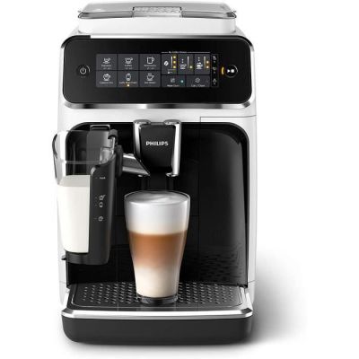 image Philips Série 3200 Machine Expresso - Café à Grain - LatteGo Mousseur à Lait, 5 Spécialités de Café, Écran Tactile Intuitif, Blanc (EP3243/50)