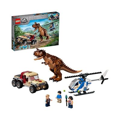 image LEGO 76941 Jurassic World La Chasse du Carnotaurus, Dinosaure Jouet, avec Hélicoptère et Voiture, Dino à Construire, Garçons et Filles de 7 Ans et Plus