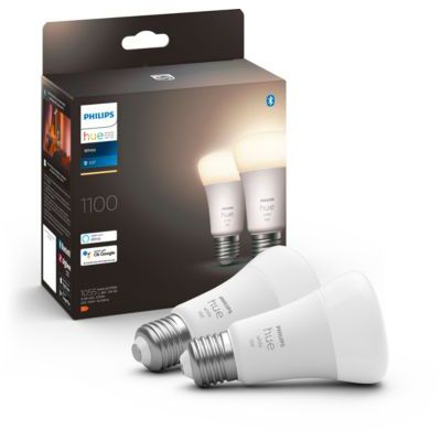 image Philips Hue White, ampoule LED connectée E27, Equivalent 75W, 1100 lumen, Compatible Bluetooth, Pack de 2, fonctionne avec Alexa, Google Assistant et Apple Homekit