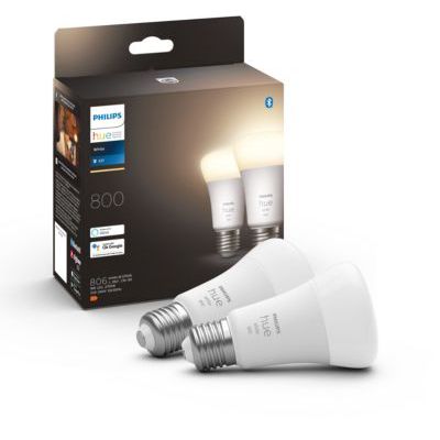 image Philips Hue White Ampoules LED Connectées E27, équivalent 60W, 800 lumen, Compatible Bluetooth, Pack de 2, fonctionne avec Alexa, Google Assistant et Apple Homekit