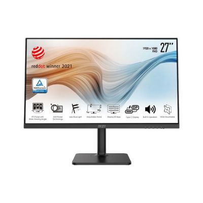 image MSI Modern MD271P - 27 Inch Full HD Business Monitor - 1920 x 1080 IPS Panel, 75Hz, Eye-Comfort Oriented Features, 4-Way Height Adjustable, VESA, USB Type-C & HDMI Ports - Black