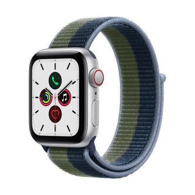 image Apple Watch SE GPS + Cellular 2021 - 40mm - Boitier Silver Aluminium - Bracelet Abyss Blue/Moss Green Sport Loop.