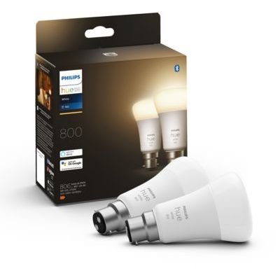 image Philips Hue White, ampoule LED connectée B22, équivalent 60W, 800 lumen, compatible Bluetooth, Pack de 2 , fonctionne avec Alexa, Google Assistant et Apple Homekit