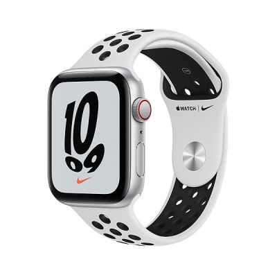 image Apple watch Apple Nike SE GPS + Cellular, 44mm boitier aluminium argent avec bracelet sport noir