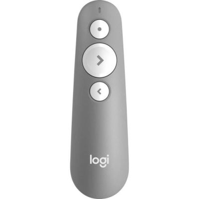 image Logitech R500 Télécommande de Présentation sans Fil, 2,4 GHz et Bluetooth avec Récepteur USB, Pointeur Laser Rouge, Portée de 20M, 3 Boutons, Compatible avec PC/Mac/Android/iOS - Gris/Blanc