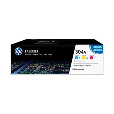 HP 304A CF372AM pack de 3, toners d'origine, cyan magenta et jaune